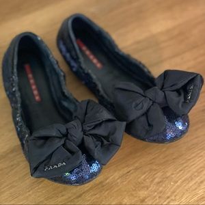 Prada Sequin Big Bow Flat Size 36
